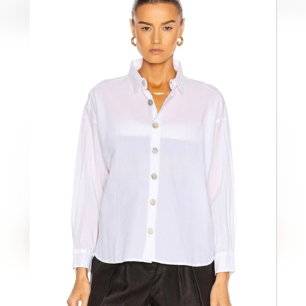 Natalie Martin Lion Shirt White Cotton Long Sleeve Pearl Buttons Size Small